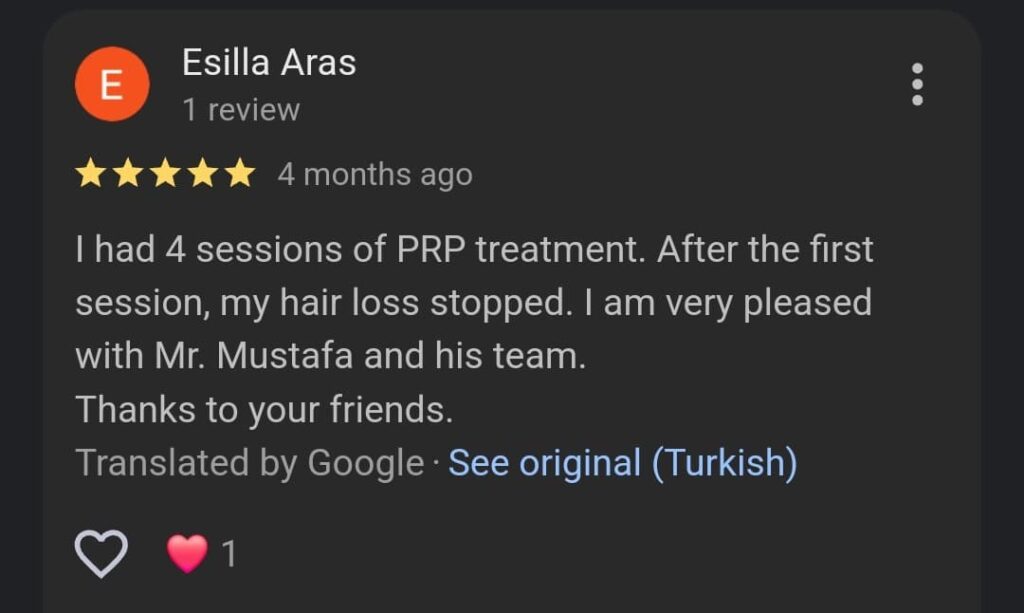 PRP Hair Treatment Reviews Istanbul